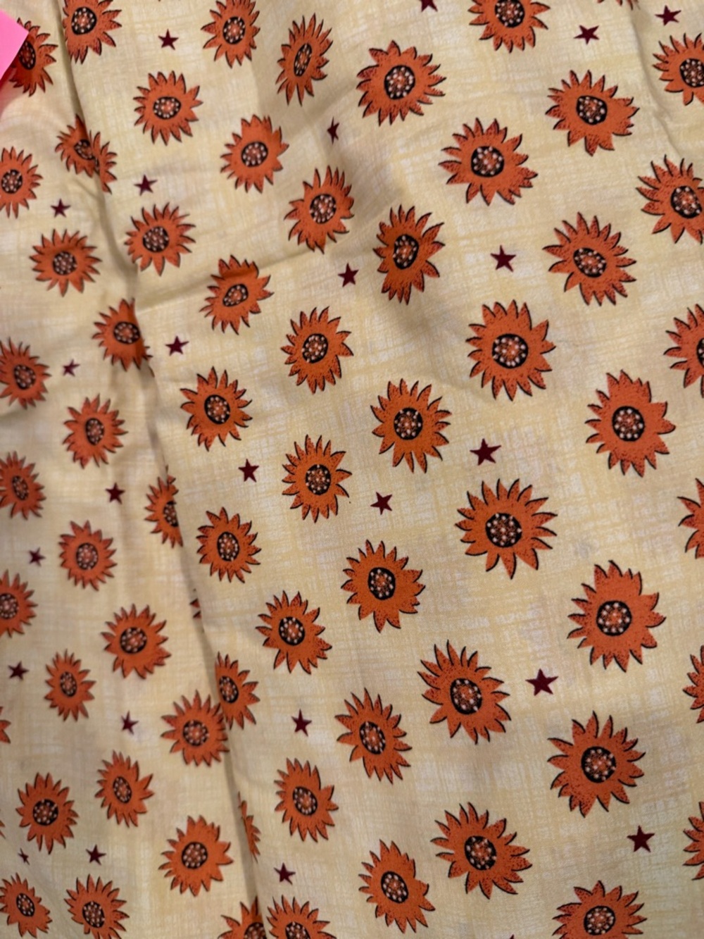 Vintage Yellow Fabric with Sunburst Flower Pattern 2 Piece Bundle Cotton Fabric
